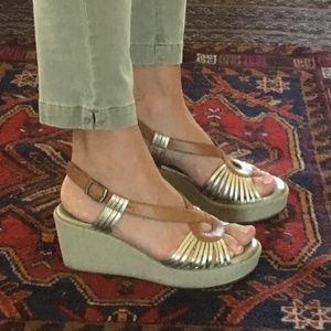Cordani metallic leather linen wedge | Sz 38/7.5